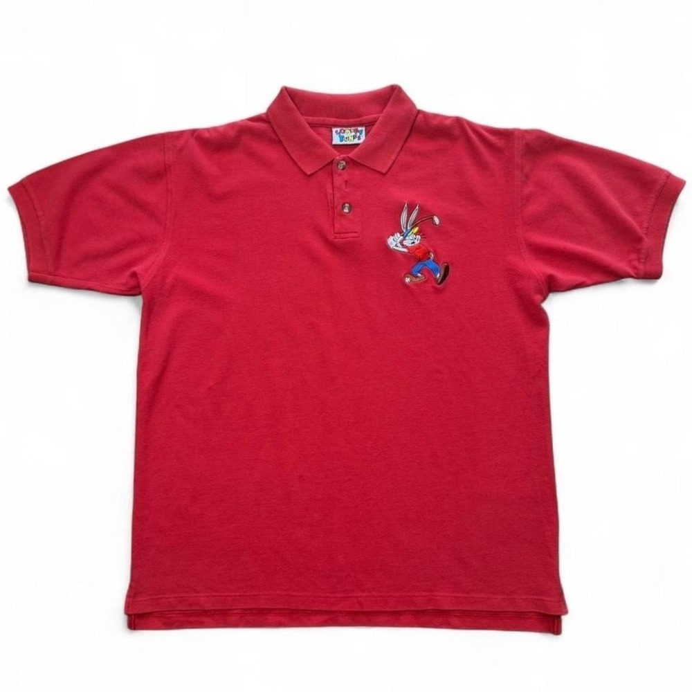 Vintage Red Looney Tunes Bugs Bunny Golf Polo T-shirt XL 24x29 Red Retro